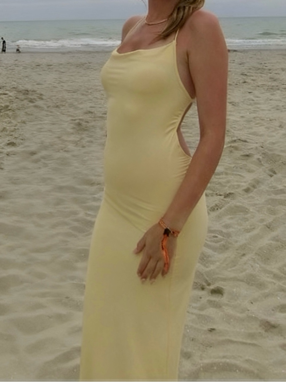 Pale Butter Yellow Strappy Maxi Long Dress Adjustable S/M stretchy